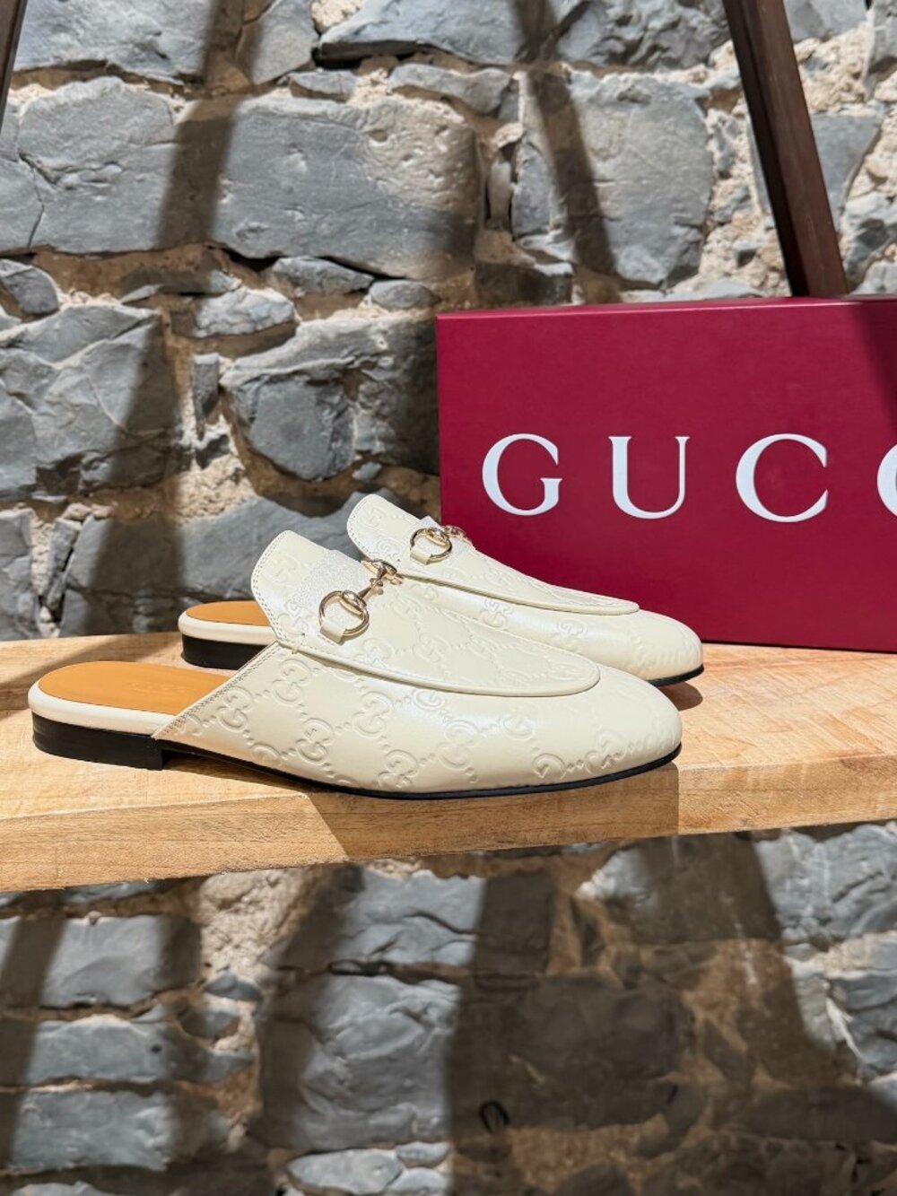 Gucci Ivory GG Embossed Princetown Horsebit Mules